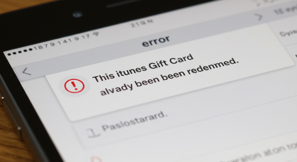User tries to redeem an iTunes gift card picture that has already been used.